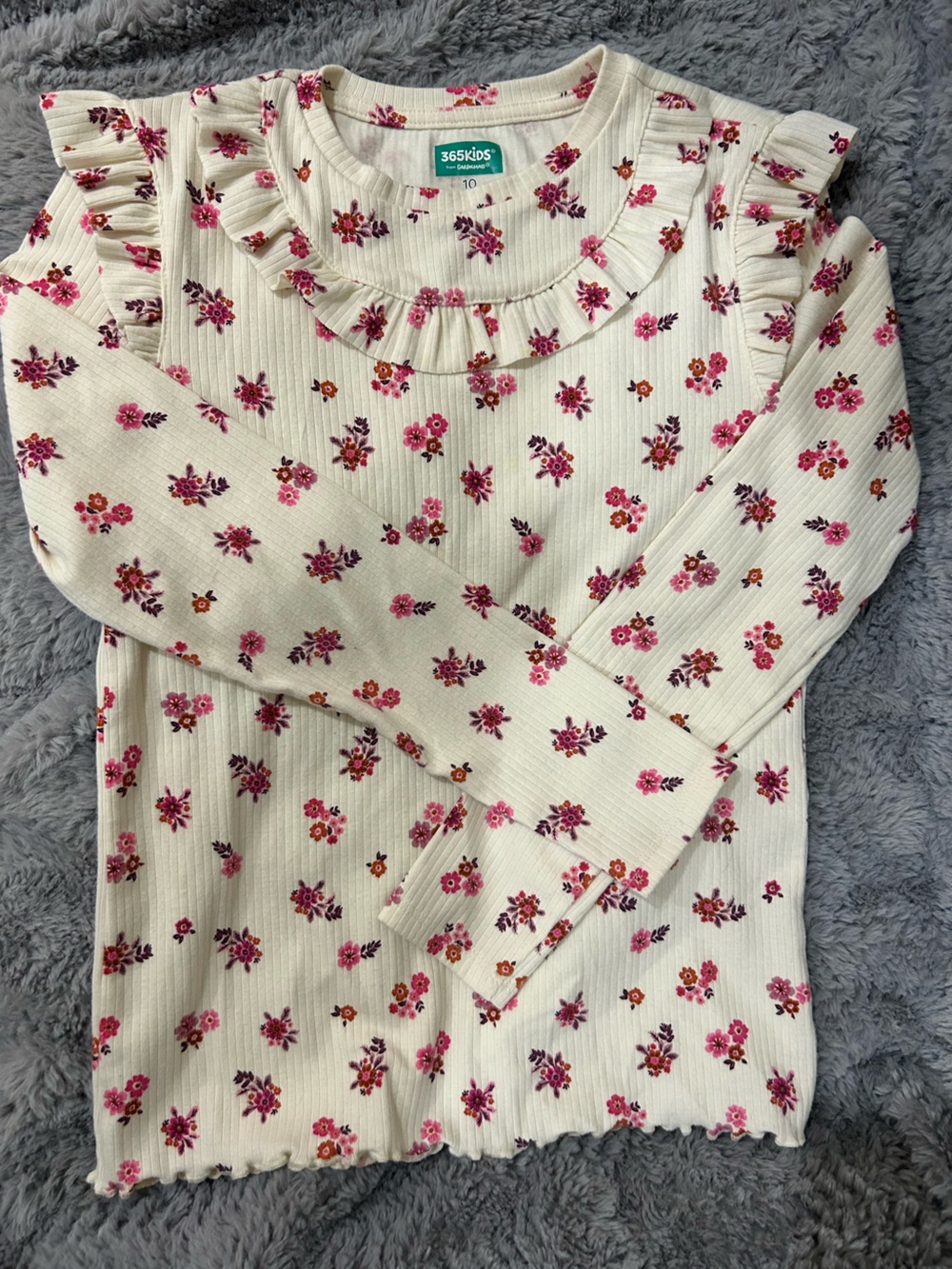 Girl’s Size 10 NWOT Cream Top with Pink, Purple & Orange Floral Print